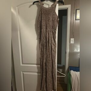 Sleeveless Brown Patterned Jumpsuit